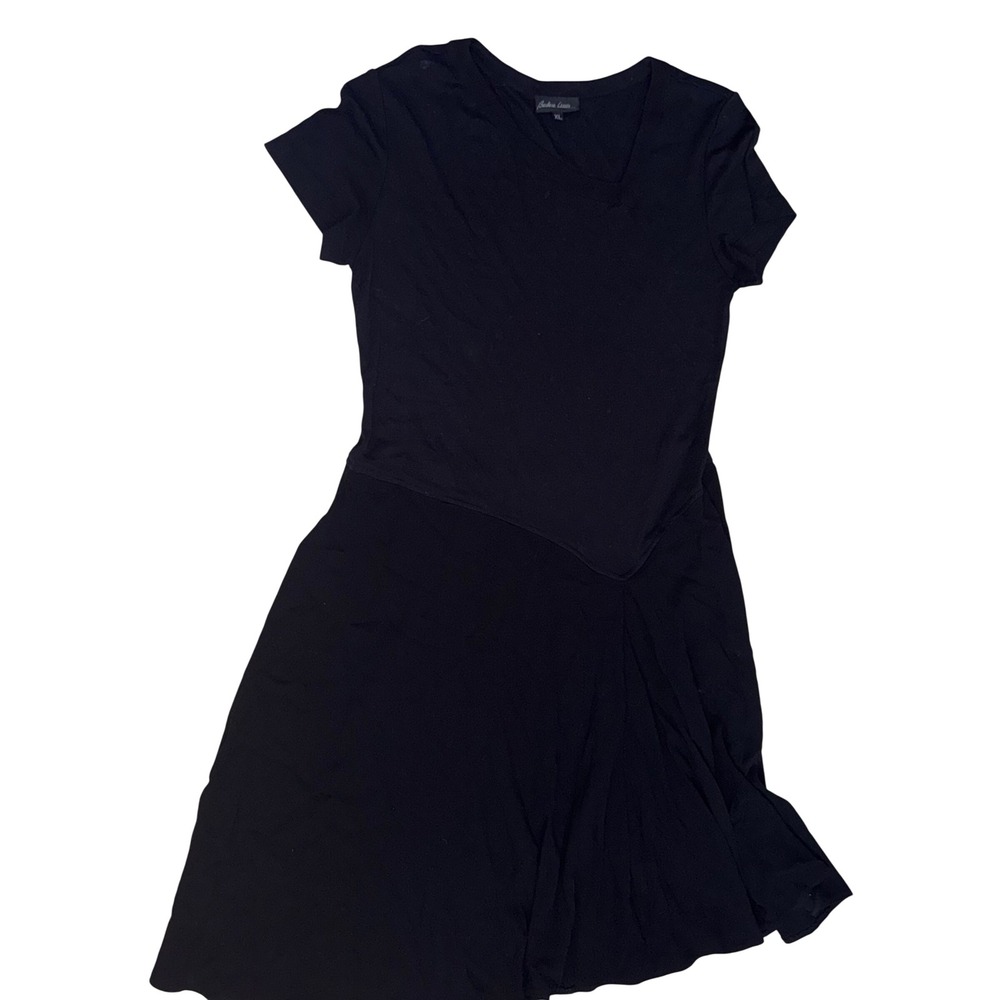 Barbara Lesser Womens XL Black Asymmetrical Neck Skater Fit & Flare Dress